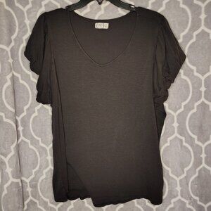 Maurices 24/7 T-Shirt Womens Size 2 Ruffle Short Sleeve Black Shirt